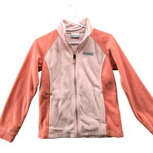 Columbia Girls M 10-12‎ Fleece Jacket Pink Colorblock Mock Neck Full Zip